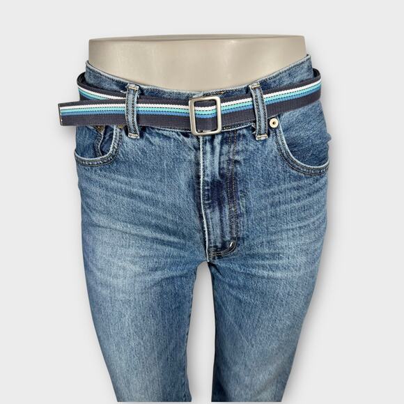 🍋2/$30- American Vintage Y2K Blue Striped Fabric Belt with Metal Buckle - Picture 2 of 9